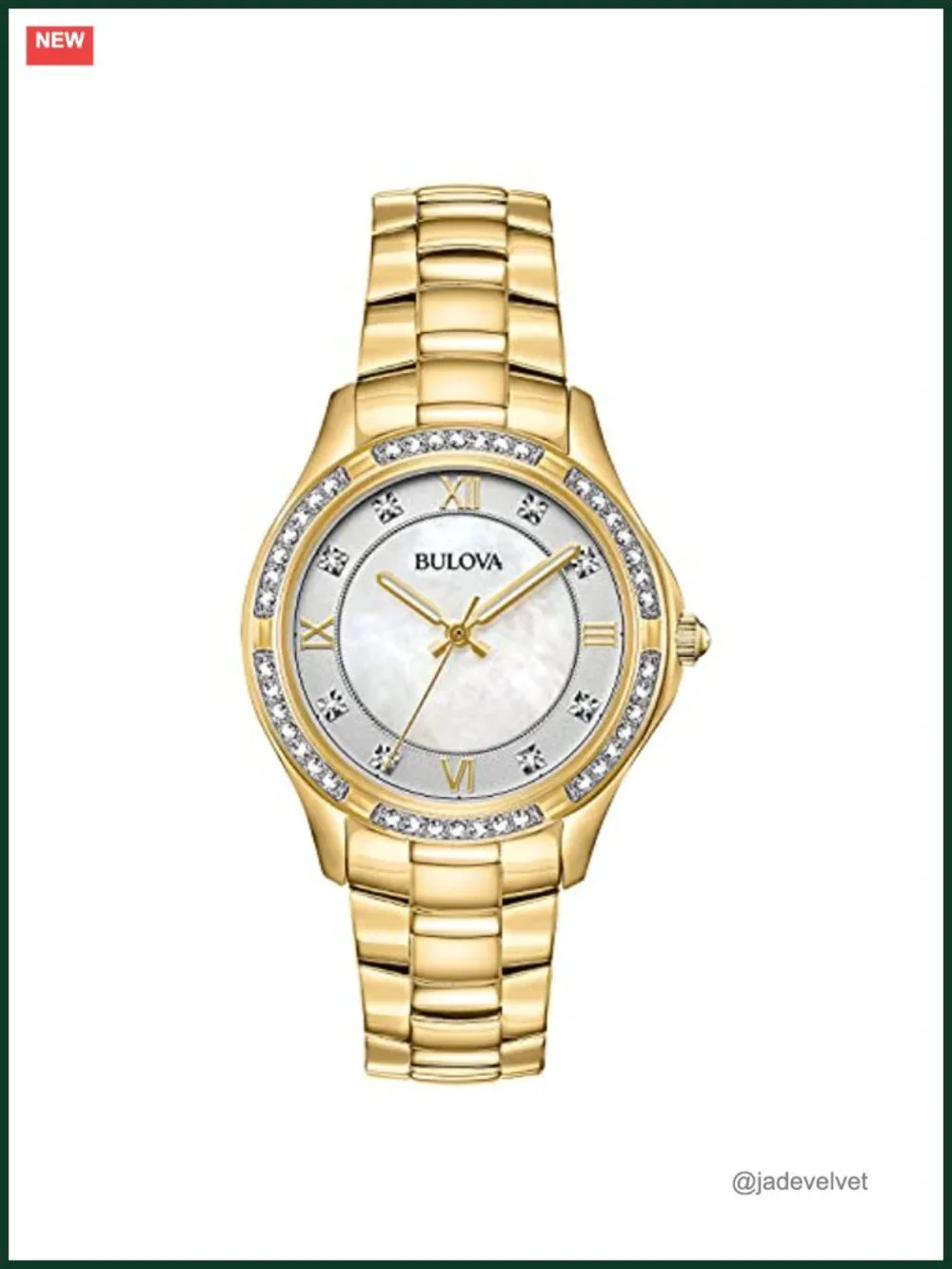 Ladies Crystal Stainless Steel Quartz Watch White Mother-of-Pearl Dial